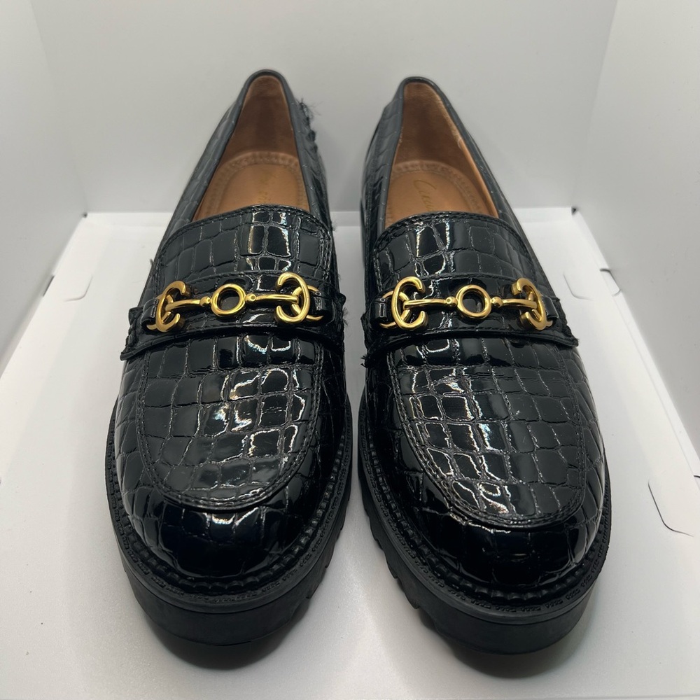 Circus NY Shoes Black Loafers Women's SZ 9.5 Goth Chunky Crocodile Girly Preppy